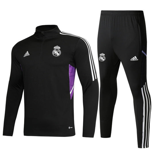 Real Madrid 22/23 Half-Zip Youth TrackSuit - Black