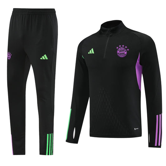 Bayern Munich 23/24 Half-Zip Tracksuit - Black/purple stripes