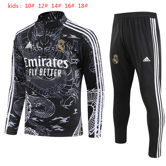 Real Madrid 23/24 Half-Zip Youth TrackSuit - Black Dragon